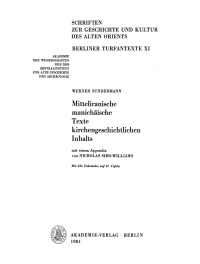 Cover image: Mitteliranische manichäische Texte kirchengeschichtlichen Inhalts 1st edition 9783112729601