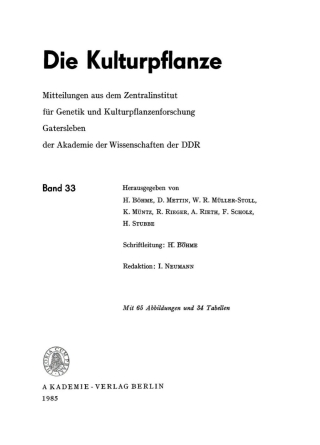 Imagen de portada: Die Kulturpflanze. Band 33 1st edition 9783112730003