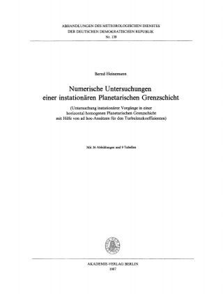 Imagen de portada: Numerische Untersuchungen einer instationären planetarischen Grenzschicht 1st edition 9783112731581