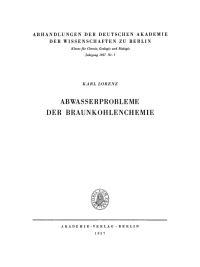 Cover image: Abwasserprobleme der Braunkohlenchemie 1st edition 9783112733608