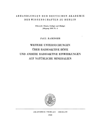 Cover image: Weitere Untersuchungen über radioaktive Höfe und andere radioaktive Einwirkungen auf natürliche Mineralien 1st edition 9783112733783