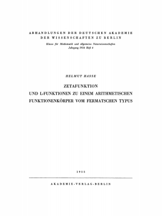 Imagen de portada: Zetafunktion und L-Funktionen zu einem arithmetischen Funktionenkörper vom Fermatschen Typus 1st edition 9783112734162