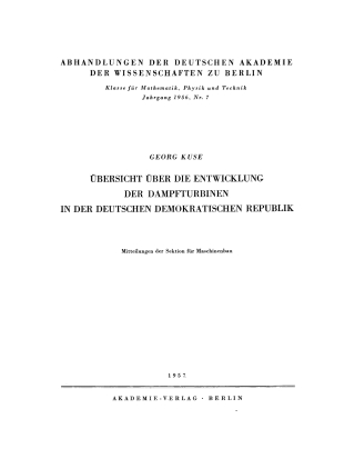 Titelbild: Übersicht über die Entwicklung der Dampfturbinen in der Deutschen Demokratischen Republik 1st edition 9783112734322