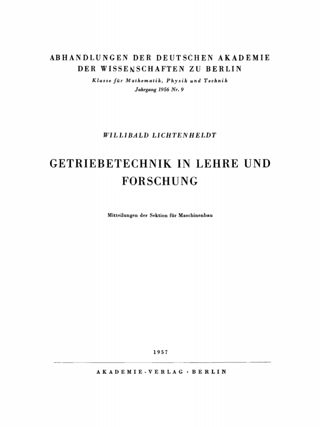 Getriebetechnik in Lehre und Forschung 1st Edition