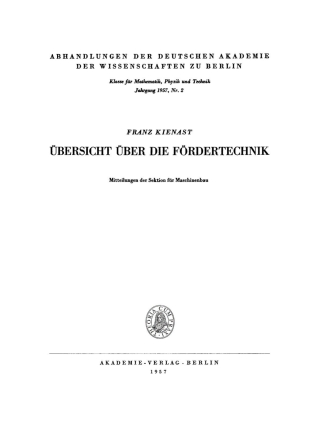 Cover image: Übersicht über die Fördertechnik 1st edition 9783112734407