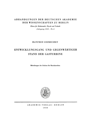 Cover image: Entwicklungsgang und gegenwärtiger Stand der Gasturbine 1st edition 9783112734445