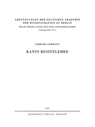 Cover image: Kants Besitzlehre 1st edition 9783112734568