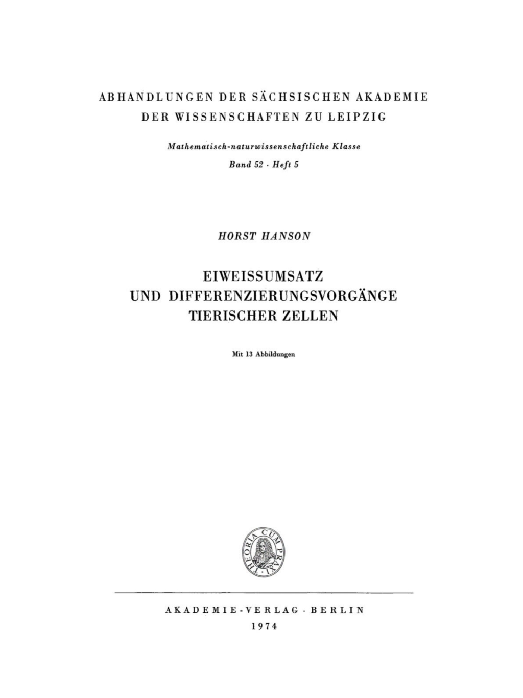 Eiweissumsatz und Differenzierungsvorgänge tierischer Zellen 1st Edition