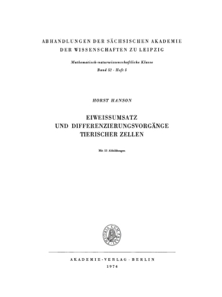Cover image: Eiweissumsatz und Differenzierungsvorgänge tierischer Zellen 1st edition 9783112734827