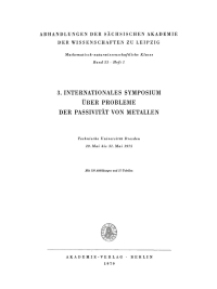 Cover image: 3. Internationales Symposium über Probleme der Passivität von Metallen 1st edition 9783112734841