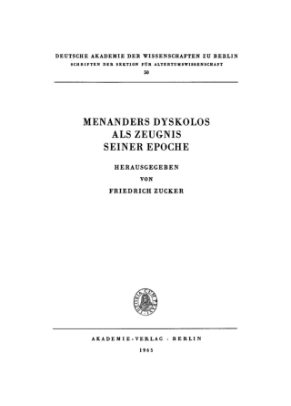 Imagen de portada: Menanders Dyskolos als Zeugnis seiner Epoche 1st edition 9783112735329