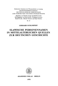 Cover image: Slawische Personennamen in mittelalterlichen Quellen zur deutschen Geschichte 1st edition 9783112736142