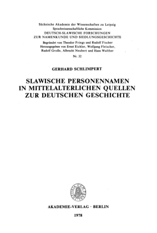 Cover image: Slawische Personennamen in mittelalterlichen Quellen zur deutschen Geschichte 1st edition 9783112736142