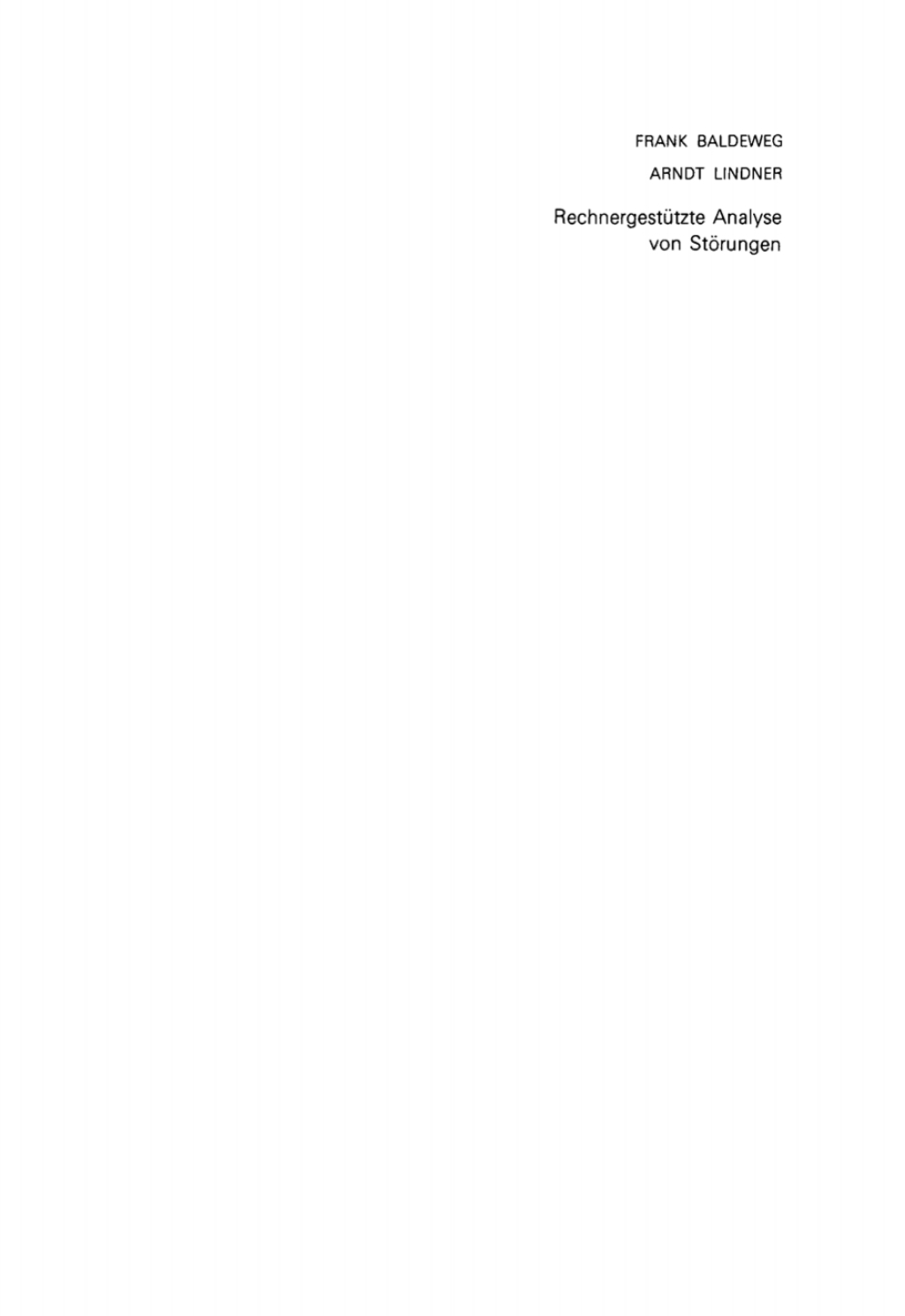 Rechnergestützte Analyse von Störungen 1st Edition