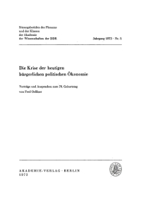 Imagen de portada: Die Krise der heutigen bürgerlichen politischen Ökonomie 1st edition 9783112736807