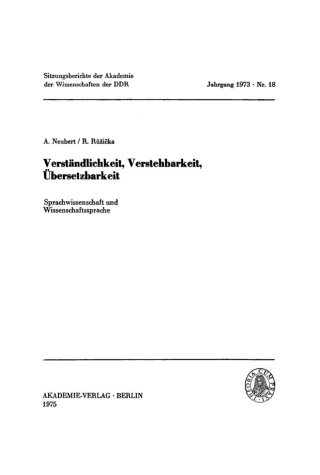 Titelbild: Verständlichkeit, Verstehbarkeit, Übersetzbarkeit 1st edition 9783112736944