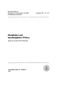 Imagen de portada: Disziplinäres und interdisziplinäres Wirken 1st edition 9783112737064