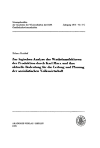 Cover image: Zur logischen Analyse der Wachstumsfaktoren der Produktion durch Karl Marx und ihre aktuelle Bedeutung für die Leitung und Planung der sozialistischen Volkswirtschaft 1st edition 9783112737088