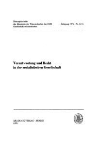 Imagen de portada: Verantwortung und Recht in der sozialistischen Gesellschaft 1st edition 9783112737187