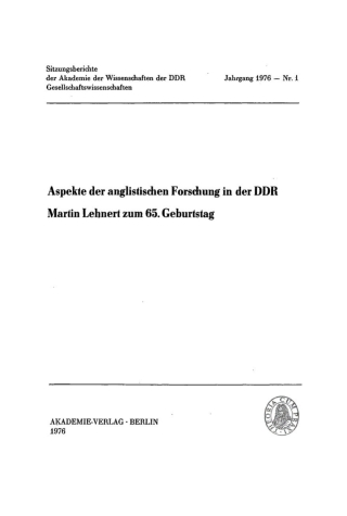 Cover image: Aspekte der anglistischen Forschung in der DDR 1st edition 9783112737224