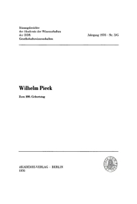 Omslagafbeelding: Wilhelm Pieck. Zum 100. Geburtstag 1st edition 9783112737262