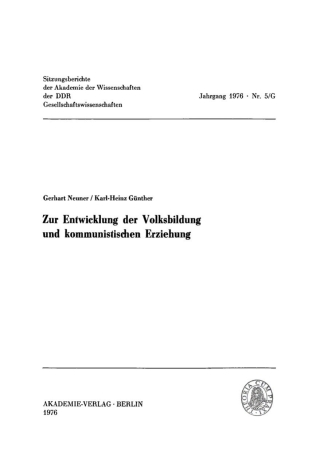 Cover image: Zur Entwicklung der Volksbildung und kommunistischen Erziehung 1st edition 9783112737309
