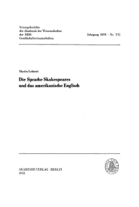 Cover image: Die Sprache Skakespeares und das amerikanische Englisch 1st edition 9783112737347