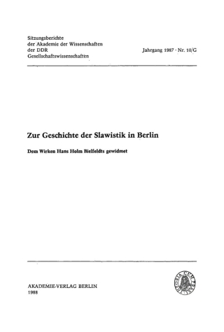 Omslagafbeelding: Zur Geschichte der Slawistik in Berlin 1st edition 9783112737408