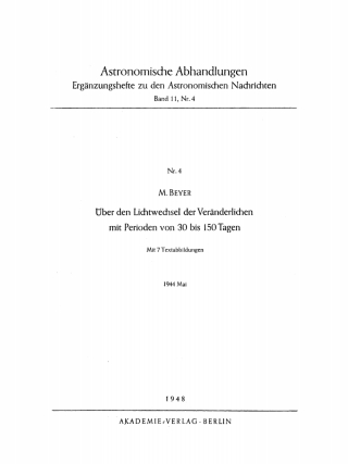 Imagen de portada: Über den Lihtwechsel der Veränderlichen mit Perioden von 30 bis 150 Tagen 1st edition 9783112737446