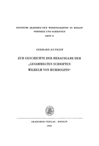 Titelbild: Zur Geschichte der Herausgabe der „Gesammelten Schriften Wilhelm von Humboldts“ 1st edition 9783112738443