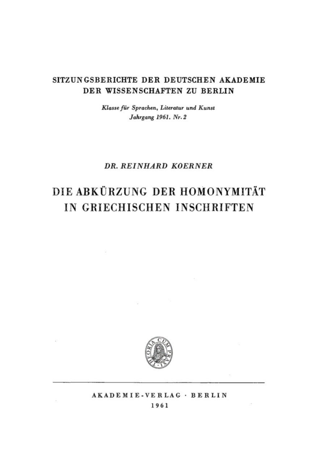 Die Abkürzung der Homonymität in griechischen Inschriften 1st Edition