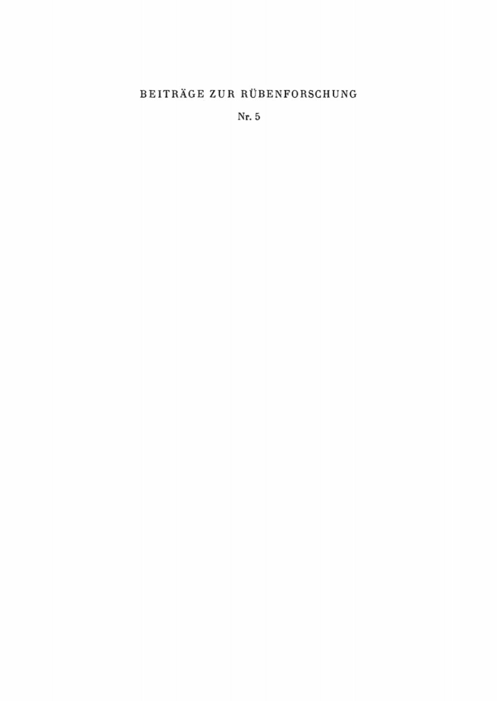 Beiträge zur Rübenforschung. Nr. 5 1st Edition
