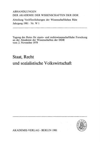 Cover image: Staat, Recht und sozialistische Volkswirtschaft 1st edition 9783112741665