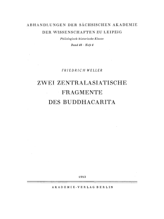 Imagen de portada: Zwei Zentralasiatische Fragmente des Buddhacarita 1st edition 9783112741689