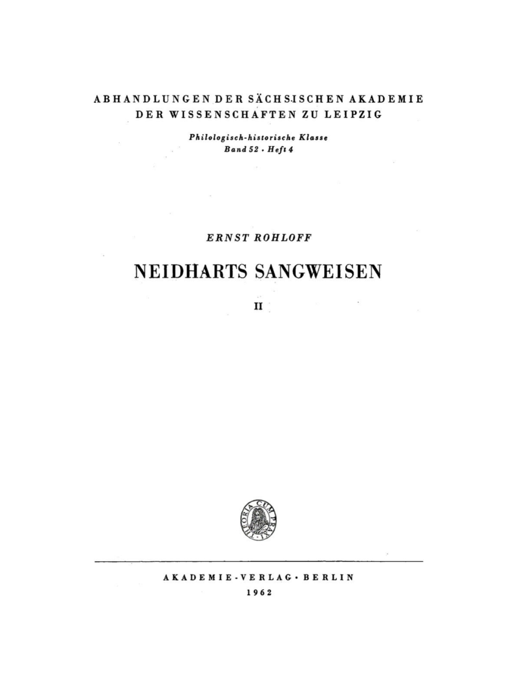 Neidharts Sangweisen II 1st Edition