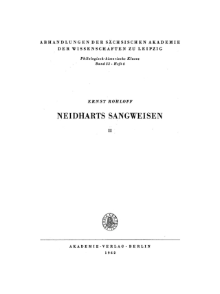 Cover image: Neidharts Sangweisen II 1st edition 9783112741962