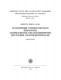 Imagen de portada: Statistische Untersuchungen zur Syntax gesprochener und geschriebener deutscher Gegenwartssprache, Teil Abbildungen 1st edition 9783112742563