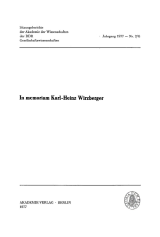 Cover image: In memoriam Karl-Heinz Wirzberger 1st edition 9783112743744