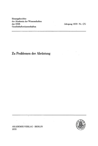 Cover image: Zu Problemen der Abrüstung 1st edition 9783112743904