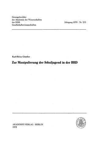 Cover image: Zur Manipulierung der Schuljugend in der BRD 1st edition 9783112743928