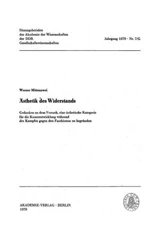 Cover image: Ästhetik des Widerstands 1st edition 9783112744208