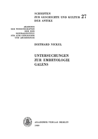 Cover image: Untersuchungen zur Embryologie Galens 1st edition 9783112744802