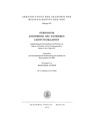 Cover image: Symposium Anästhesie bei extremen Leistungsklassen 1st edition 9783112745267