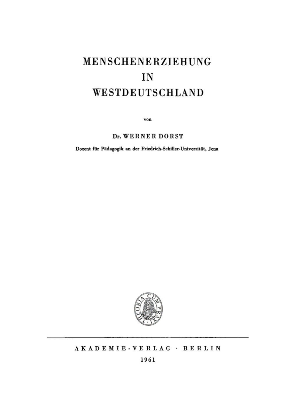 Menschenerziehung in Westdeutschland 1st Edition