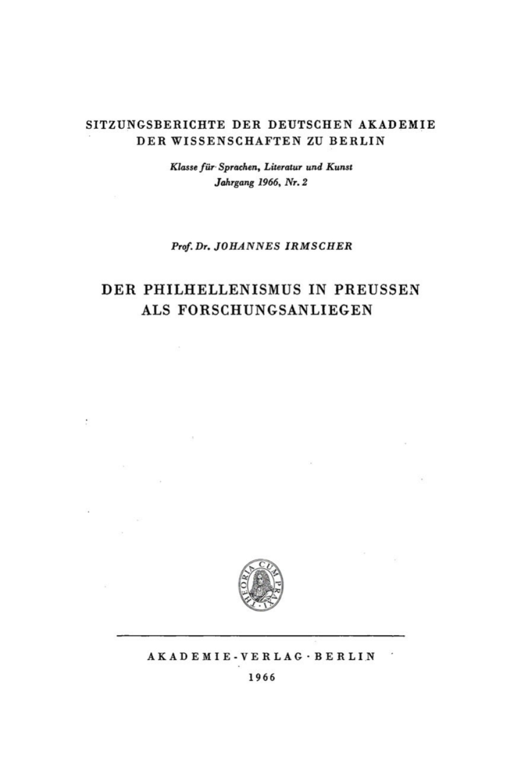Der Philhellenismus in Preussen als Forschungsanliegen 1st Edition