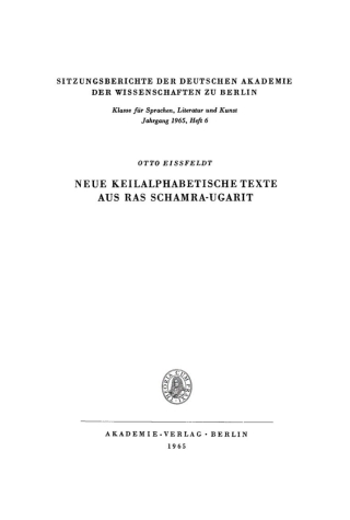 Cover image: Neue Keilalphabetische Texte aus Ras Schamra-Ugarit 1st edition 9783112746066