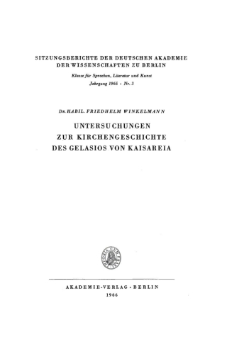 Cover image: Untersuchungen zur Kirchengeschichte des Gelasios von Kaisareia 1st edition 9783112746103