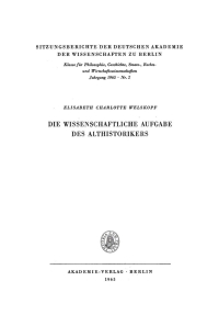 Omslagafbeelding: Die wissenschaftliche Aufgabe des Althistorikers 1st edition 9783112746127