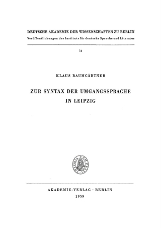 Cover image: Zur Syntax der Umgangssprache in Leipzig 1st edition 9783112748220