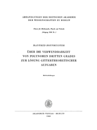 Cover image: Über die Verwendbarkeit von Polynomen dritten Grades zur Lösung gittertheoretischer Aufgaben 1st edition 9783112748800